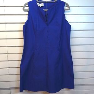 Sara Campbell Split Neck Scalloped Sleeveless Shift Dress in Royal Blue - 14 EUC